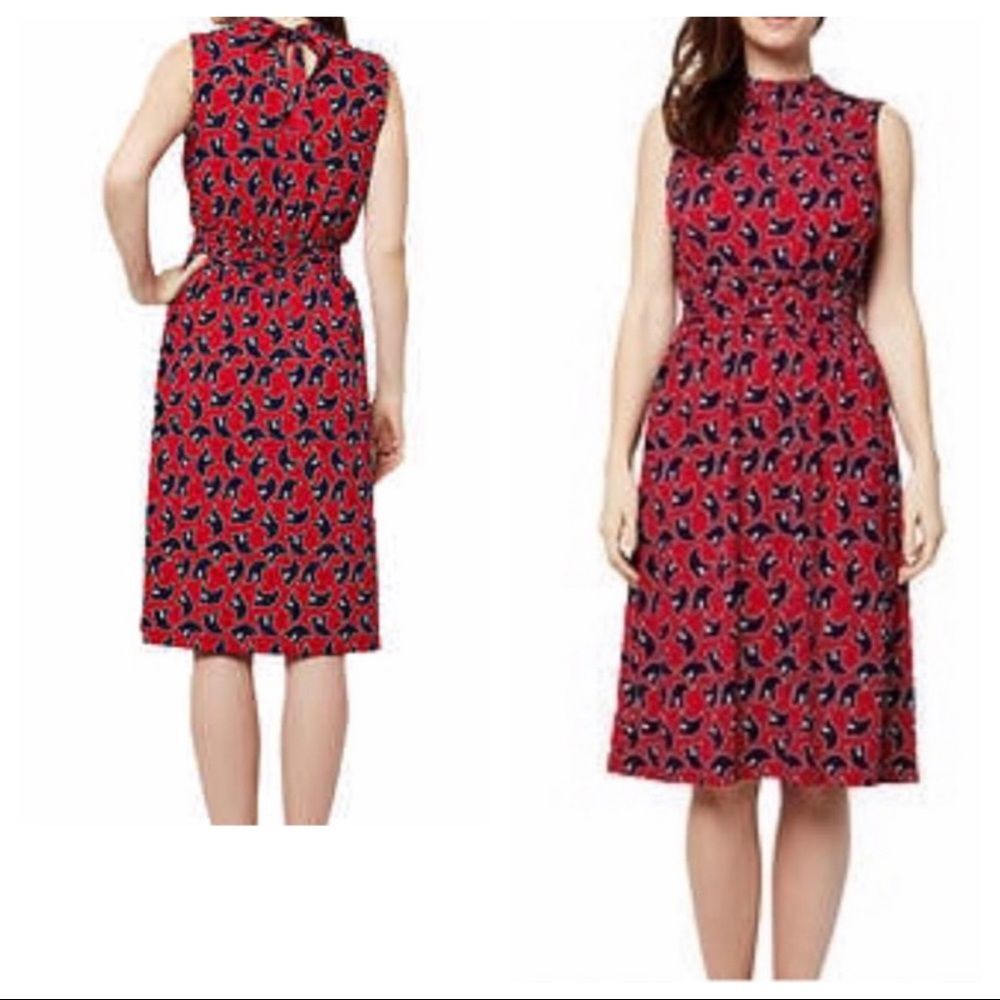 Leota 4L High Mock Neck Self Sash Jersey Knit Office Casual Red A-Line Dress